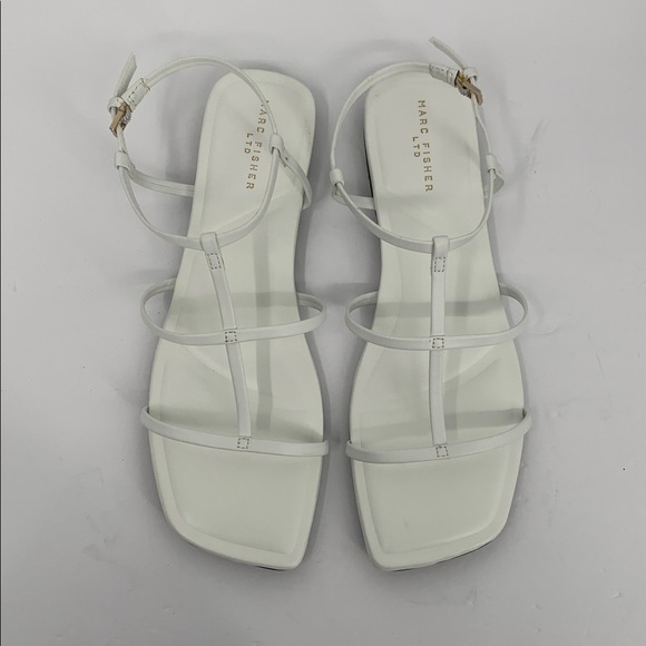 Marc Fisher Marris strappy flat sandal shoe white vegan buckle square toe new 10 - Picture 5 of 6